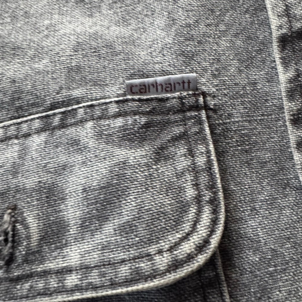 Vintage Men's Carhartt Rugged Outdoor Wear Gray Denim Acid Wash Shirt Large - Picture 5 of 5